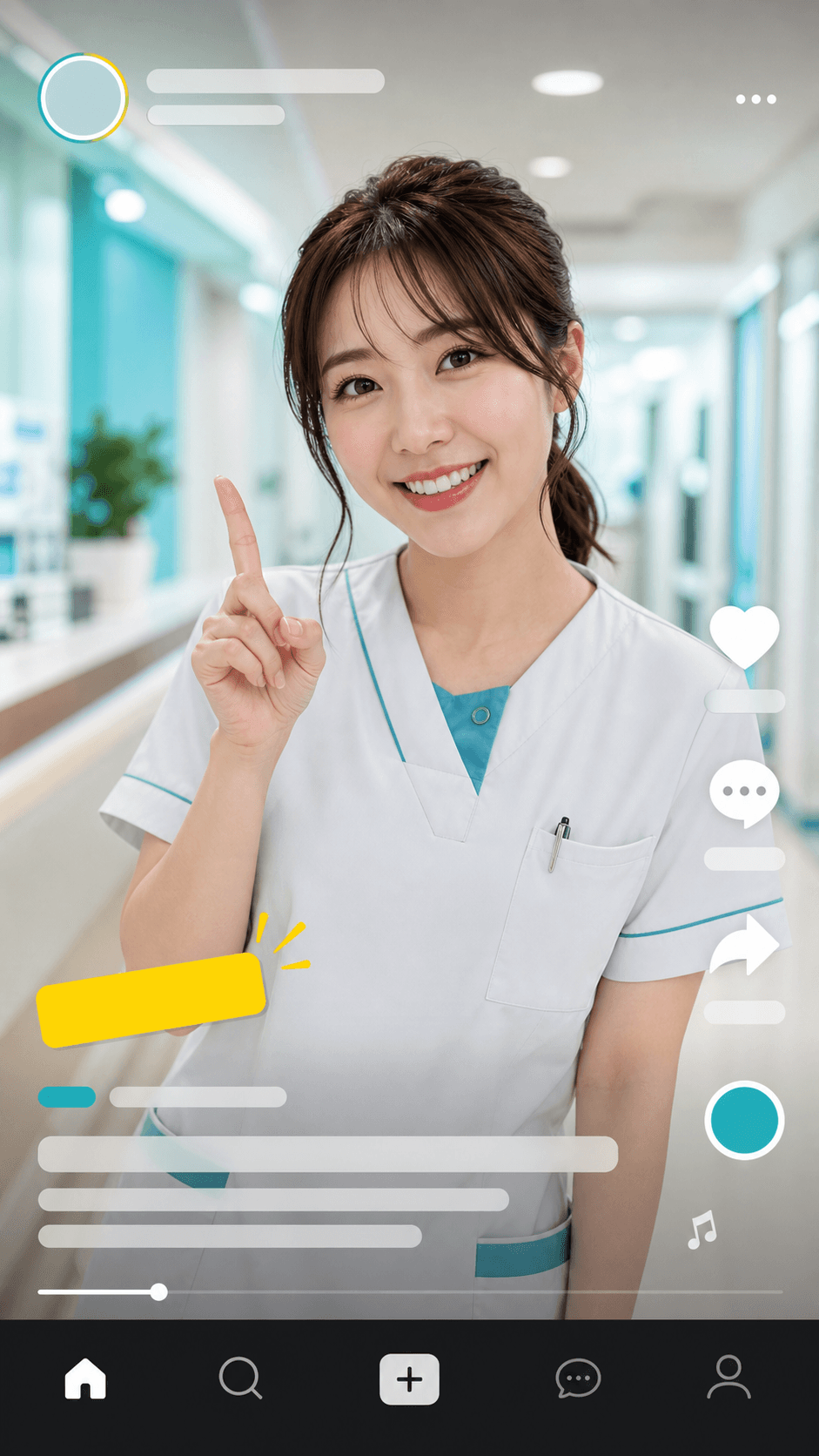 女性看護師インフルエンサーの架空ショート動画画面