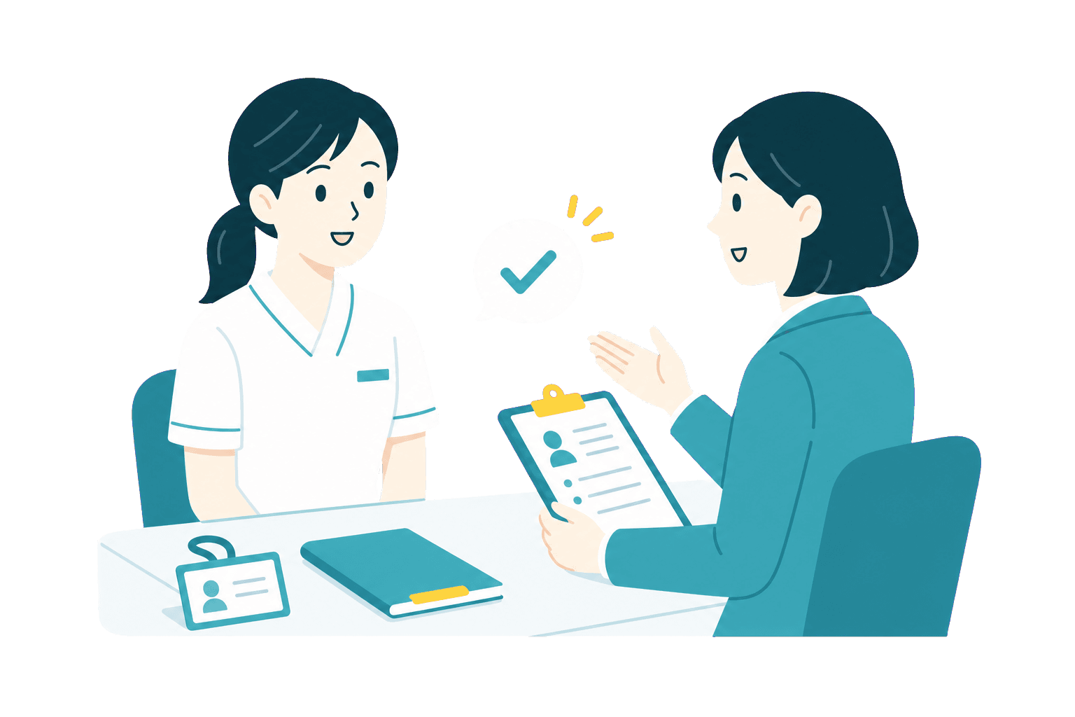 人事担当者が医療スタッフ候補者と採用面談しているイラスト
